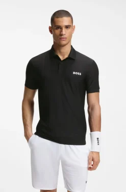 Active Slim-Fit Poloshirt aus gestreiftem Jersey mit Vierwege-Stretch