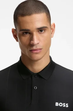 Active Slim-Fit Poloshirt aus gestreiftem Jersey mit Vierwege-Stretch