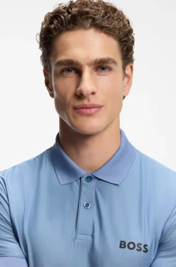 Active Slim-Fit Poloshirt aus gestreiftem Jersey mit Vierwege-Stretch