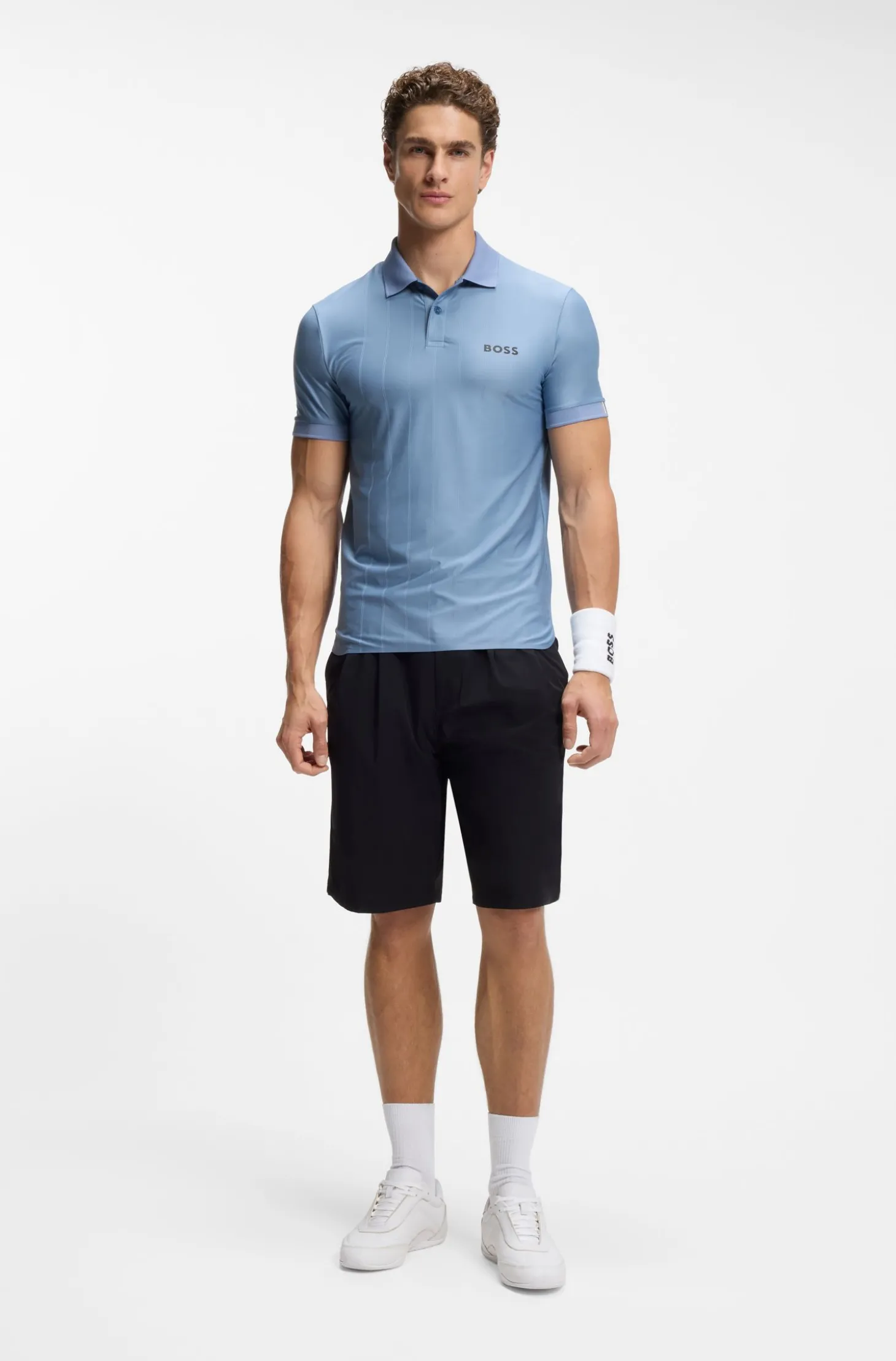 Active Slim-Fit Poloshirt aus gestreiftem Jersey mit Vierwege-Stretch