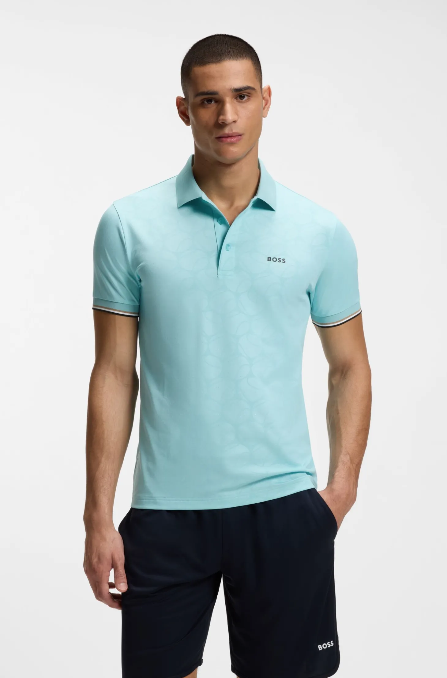 Active Slim-Fit Poloshirt mit geprägtem Tennisball-Muster