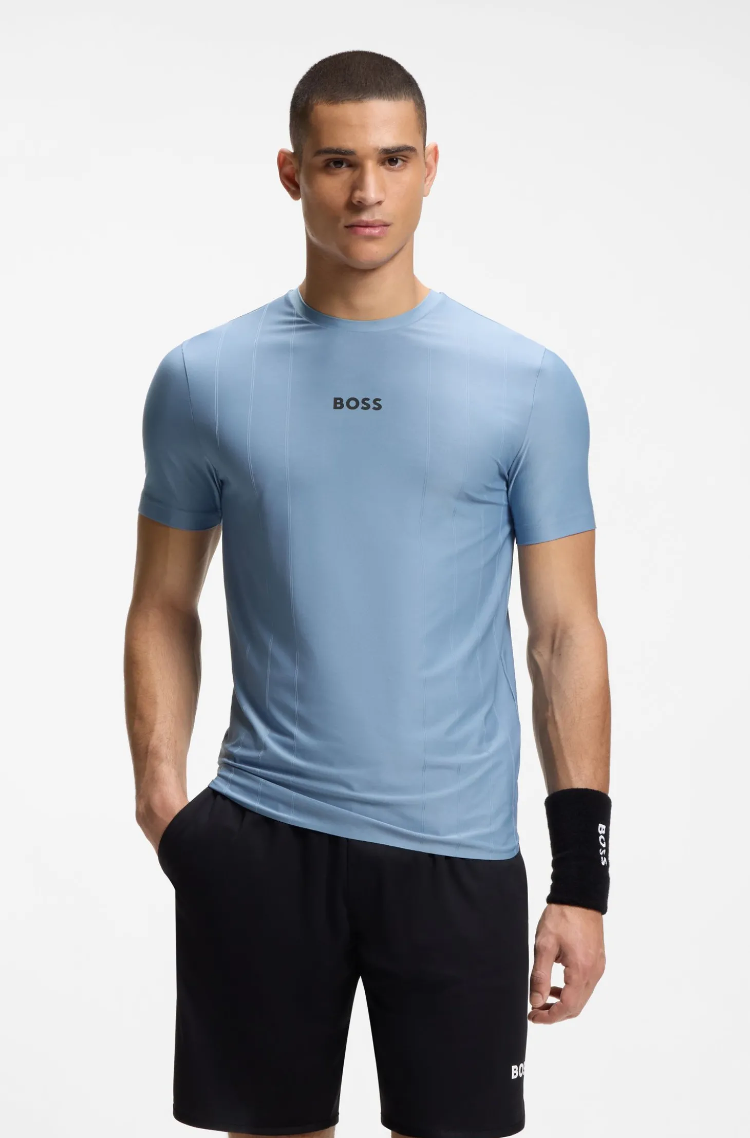 Active Slim-Fit T-Shirt mit Jacquard-Streifen und Logo-Print