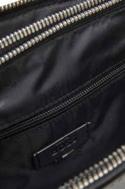 Aktentasche aus geprägtem Leder mit Metalldetails in Silber-Optik