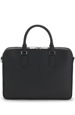 Aktentasche aus geprägtem Leder mit Metalldetails in Silber-Optik