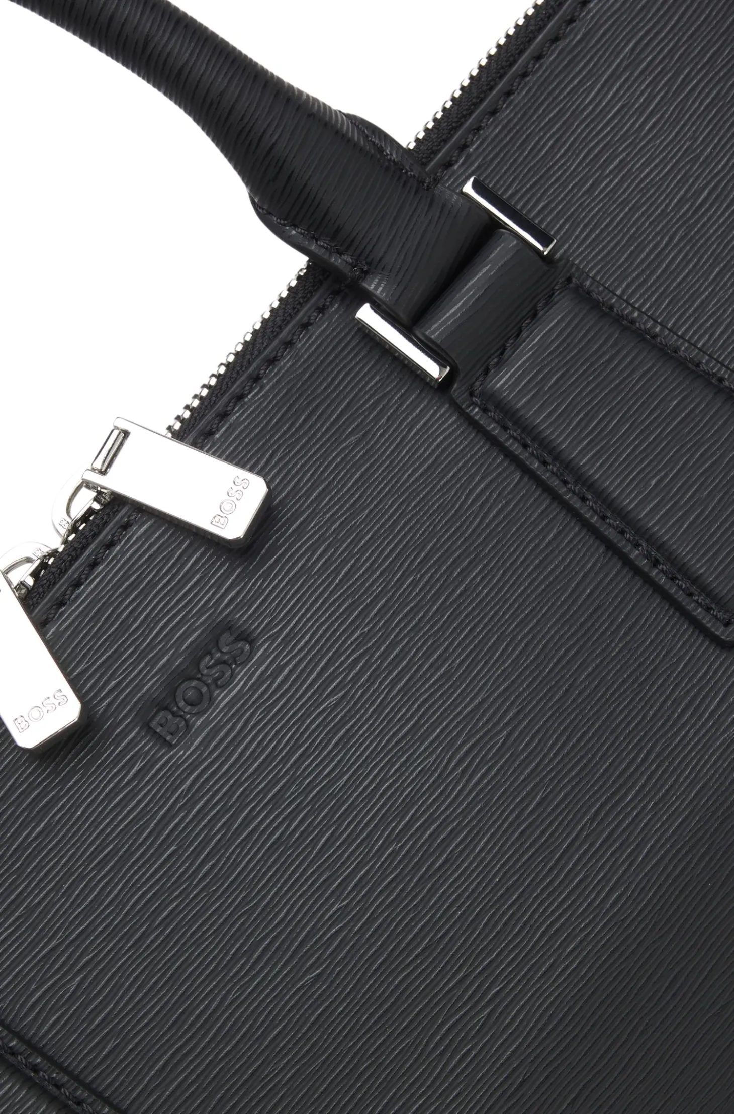 Aktentasche aus geprägtem Leder mit Metalldetails in Silber-Optik
