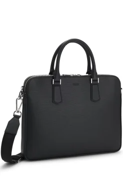 Aktentasche aus geprägtem Leder mit Metalldetails in Silber-Optik