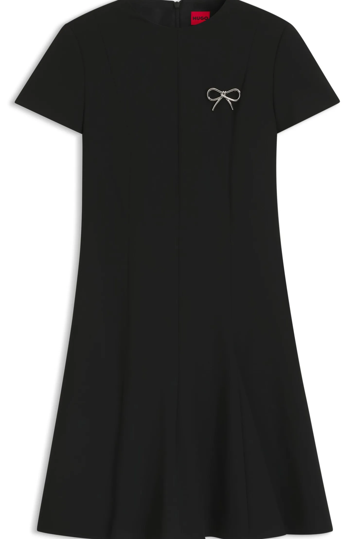 A-Linien-Kleid mit Godet-Einsätzen und Schleifenbrosche
