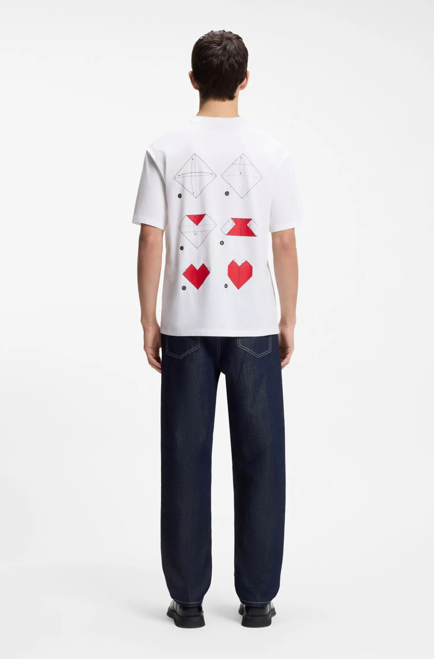 All-gender T-Shirt aus Baumwoll-Jersey mit Origami-Herz-Prints