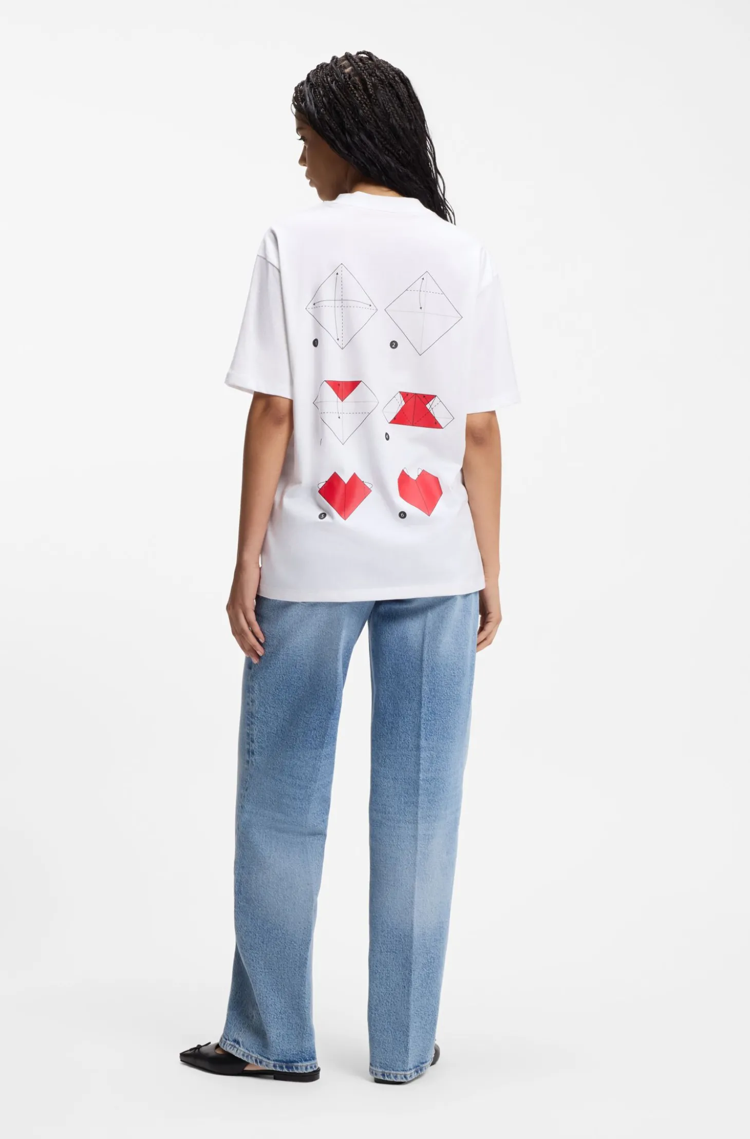 All-gender T-Shirt aus Baumwoll-Jersey mit Origami-Herz-Prints