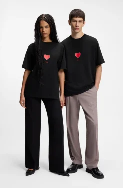 All-gender T-Shirt aus Baumwoll-Jersey mit Origami-Herz-Prints