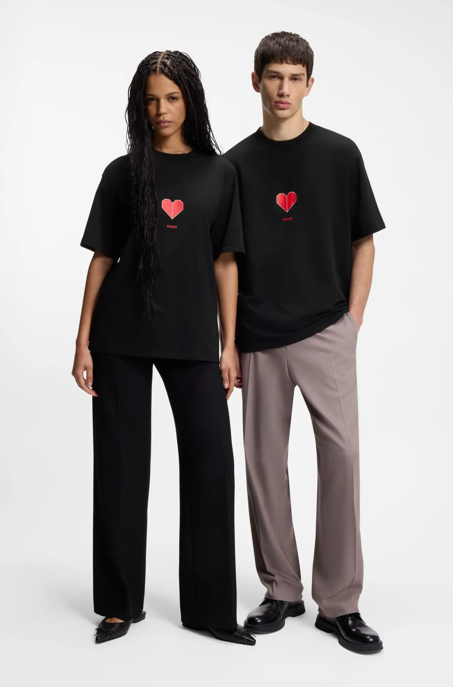 All-gender T-Shirt aus Baumwoll-Jersey mit Origami-Herz-Prints
