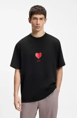 All-gender T-Shirt aus Baumwoll-Jersey mit Origami-Herz-Prints