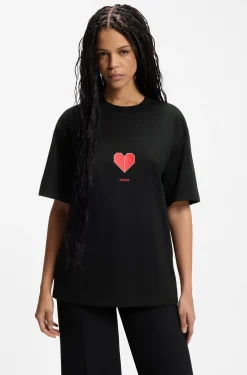 All-gender T-Shirt aus Baumwoll-Jersey mit Origami-Herz-Prints