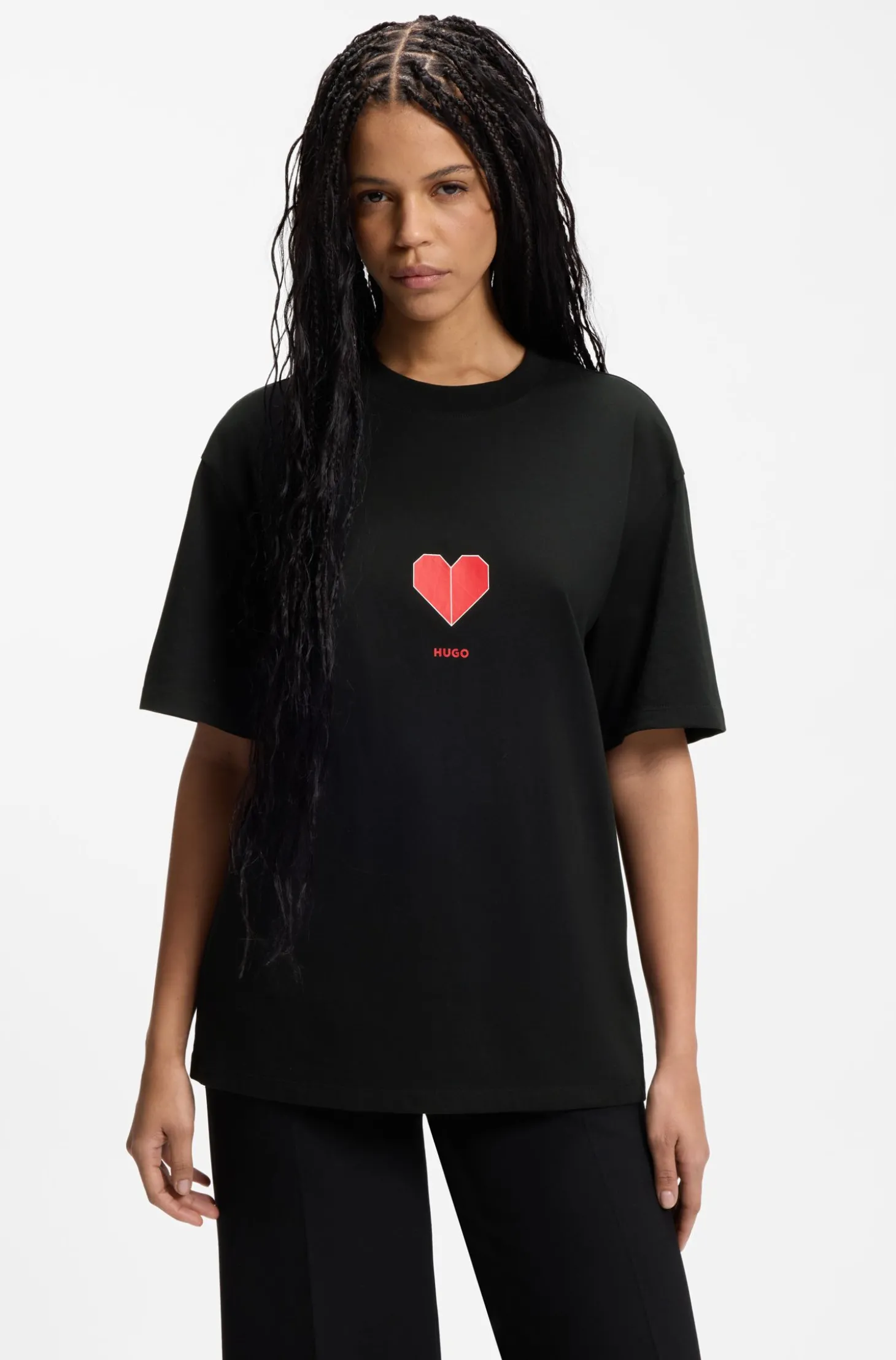All-gender T-Shirt aus Baumwoll-Jersey mit Origami-Herz-Prints