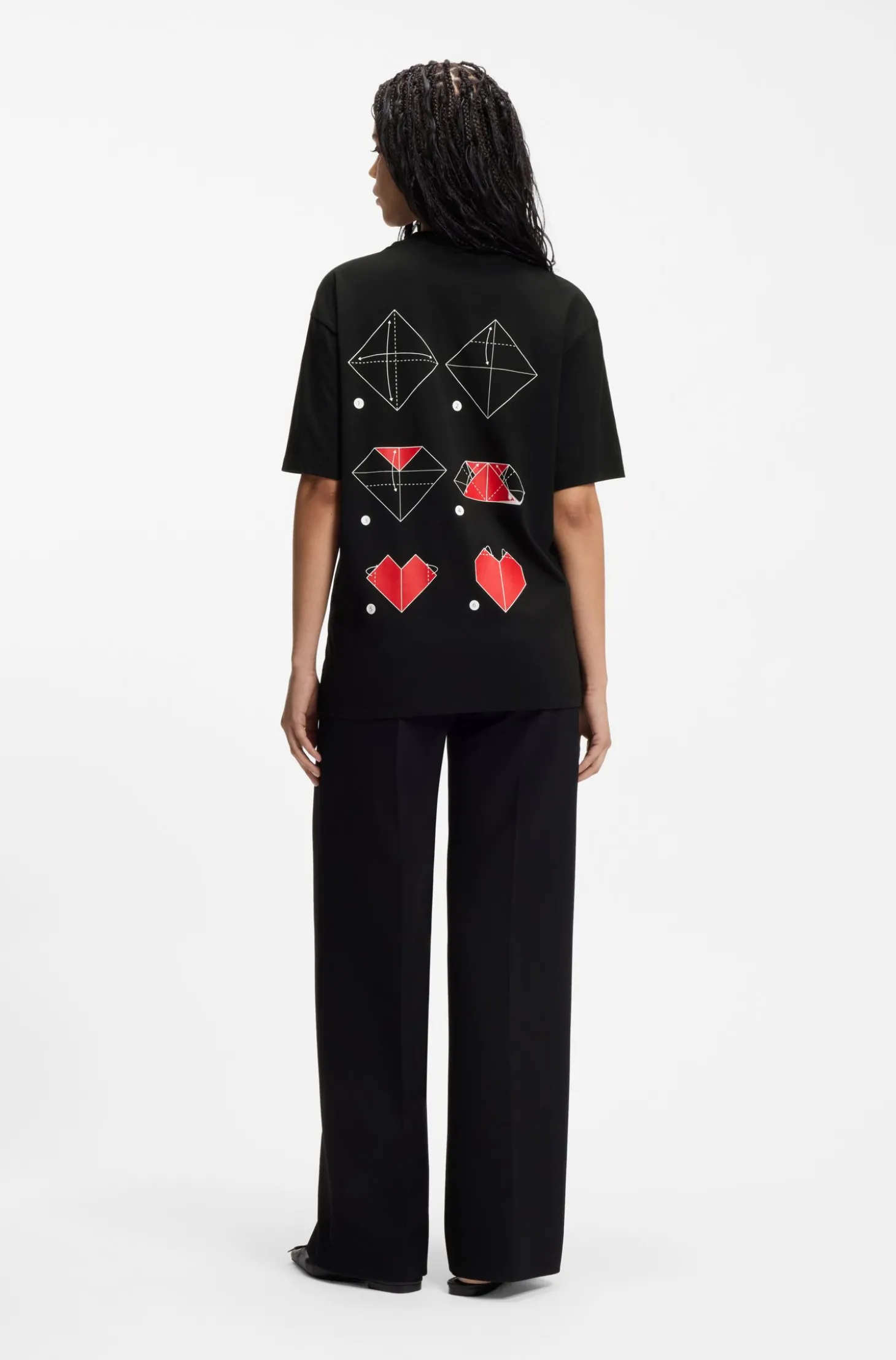 All-gender T-Shirt aus Baumwoll-Jersey mit Origami-Herz-Prints