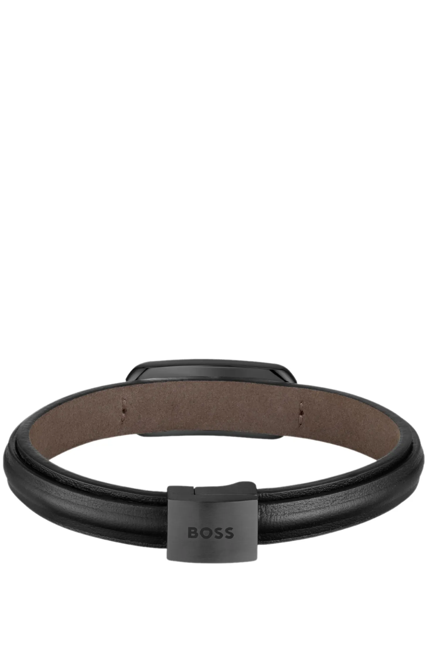 Armband aus geschichtetem Leder mit schwarzem metallenen Logo-Verschluss