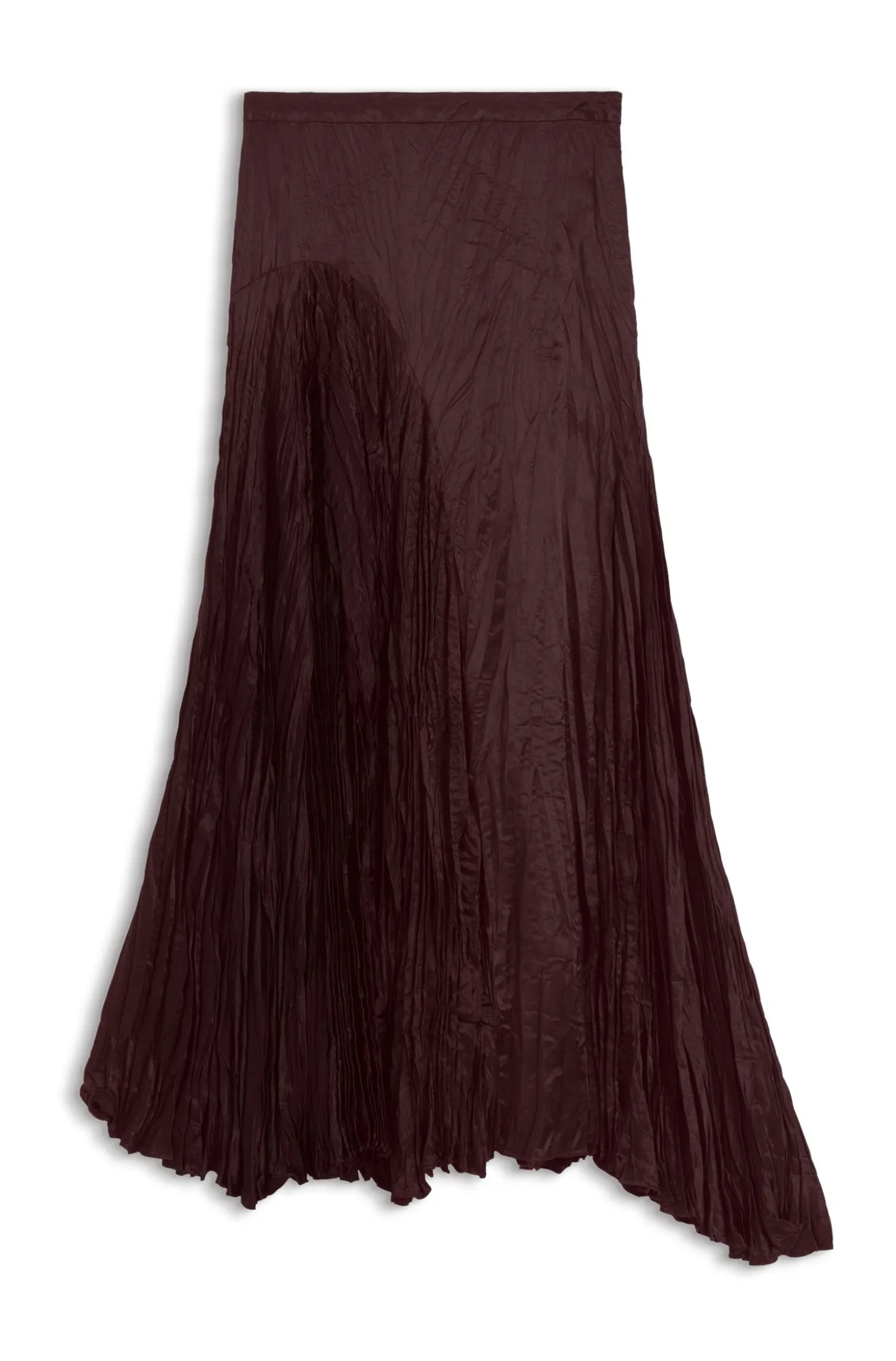 Asymmetrischer Maxirock aus Satin mit Knitter-Struktur