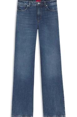 Ausgestellte Jeans aus blauem Stretch-Denim