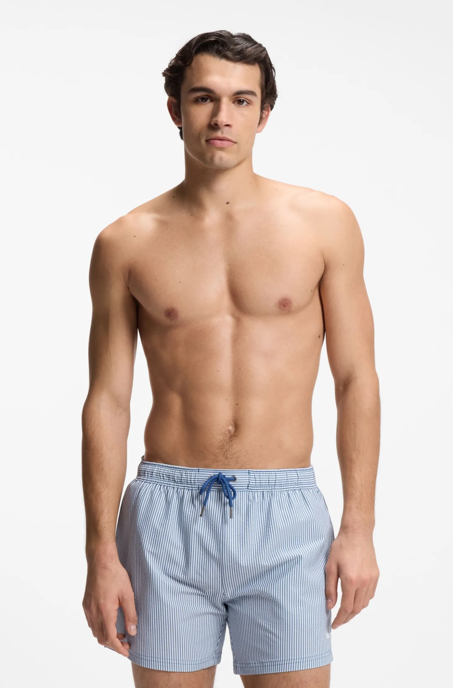 Badeshorts aus Seersucker-Gewebe mit Logo-Stickerei