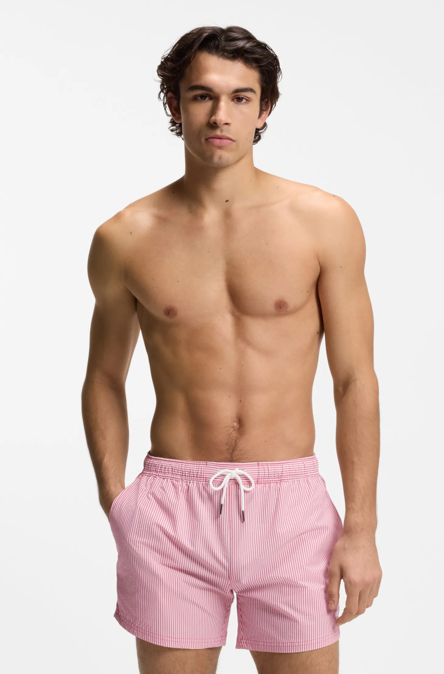 Badeshorts aus Seersucker-Gewebe mit Logo-Stickerei
