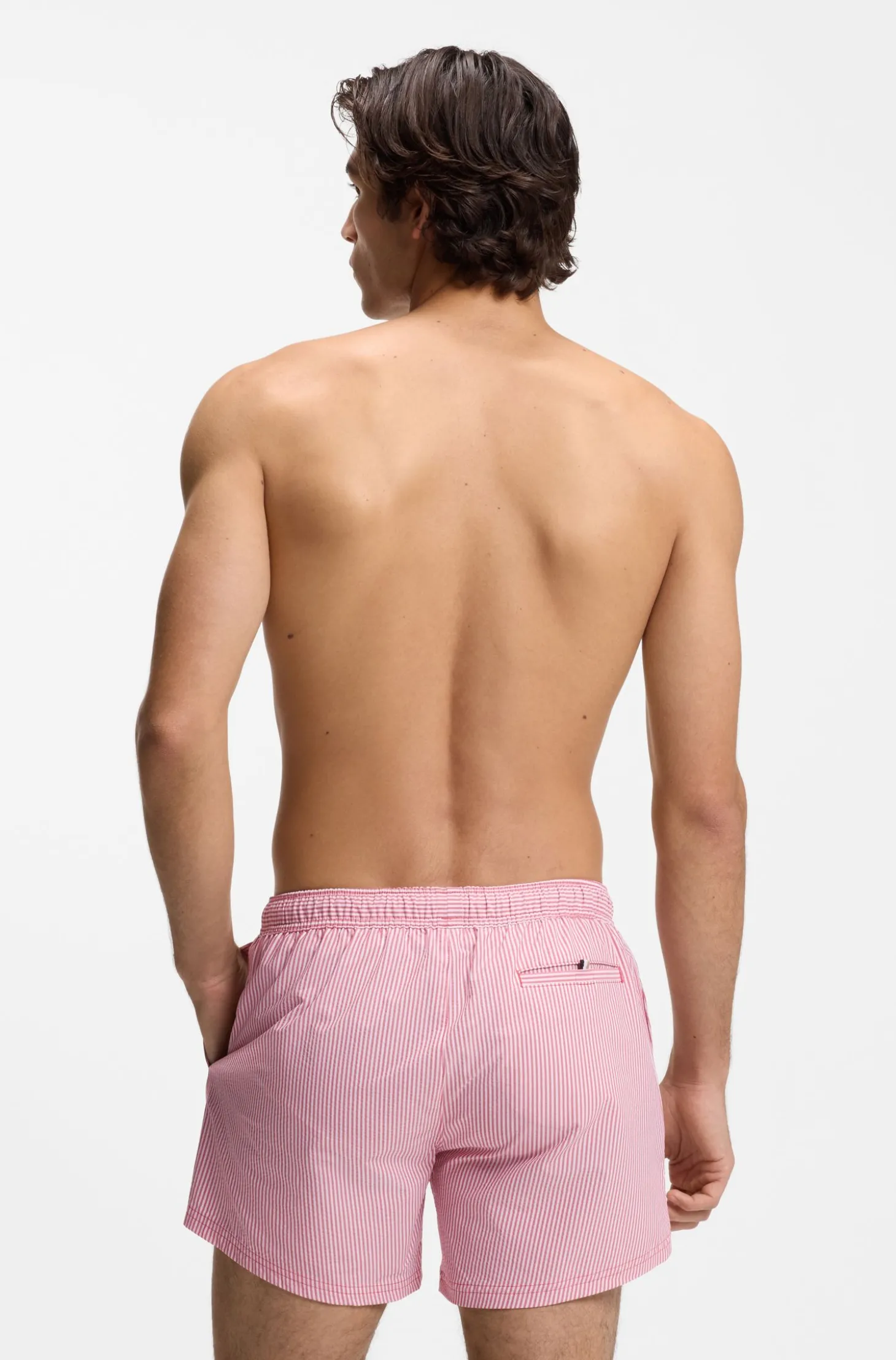 Badeshorts aus Seersucker-Gewebe mit Logo-Stickerei