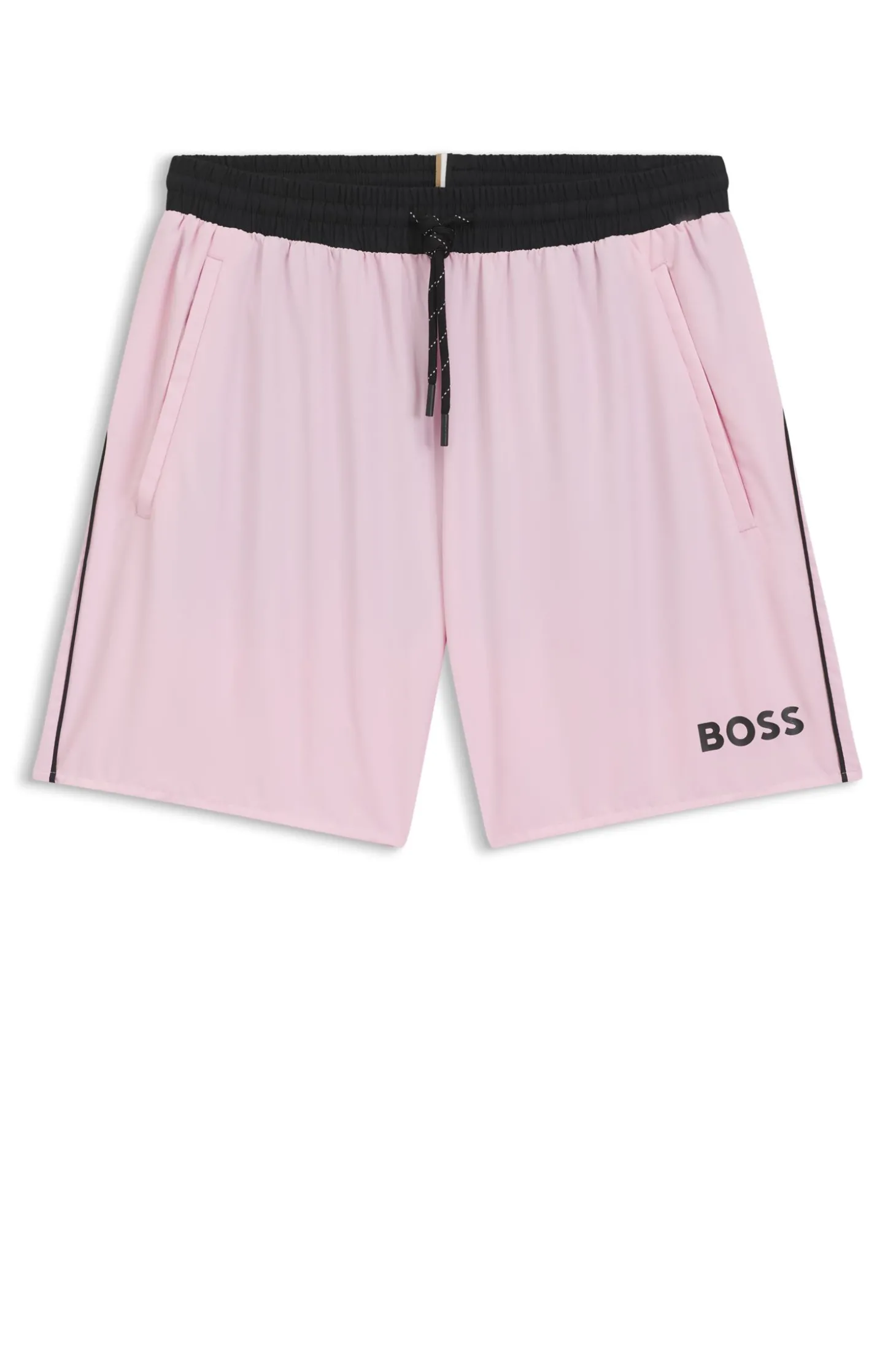 Badeshorts mit kontrastfarbenem Logo und Paspelierung