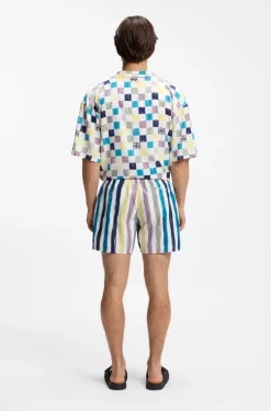Badeshorts mit Streifen-Print aus schnell trocknendem Gewebe