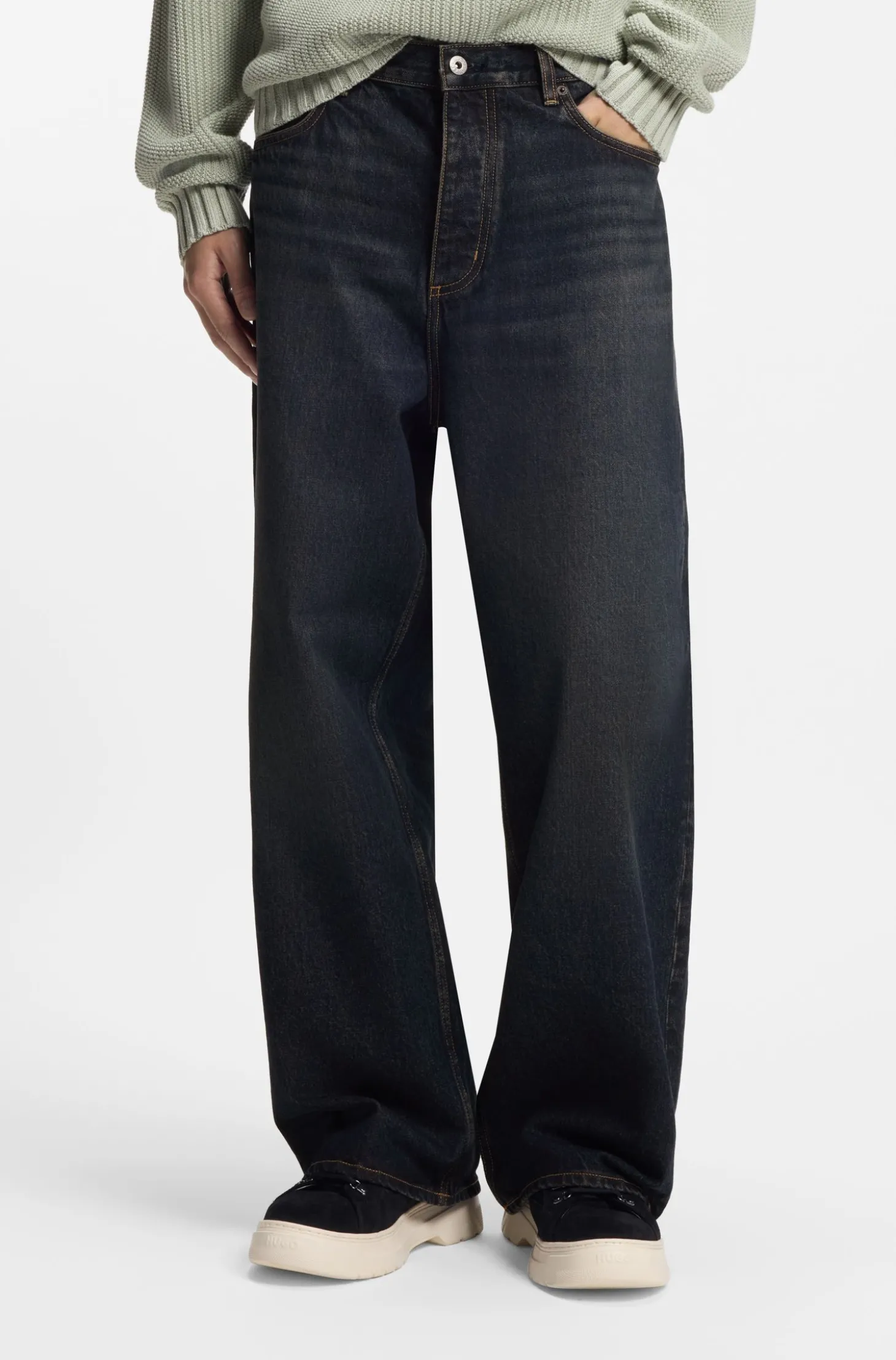 Baggy-Fit Jeans aus blauem Denim mit Vintage-Waschung