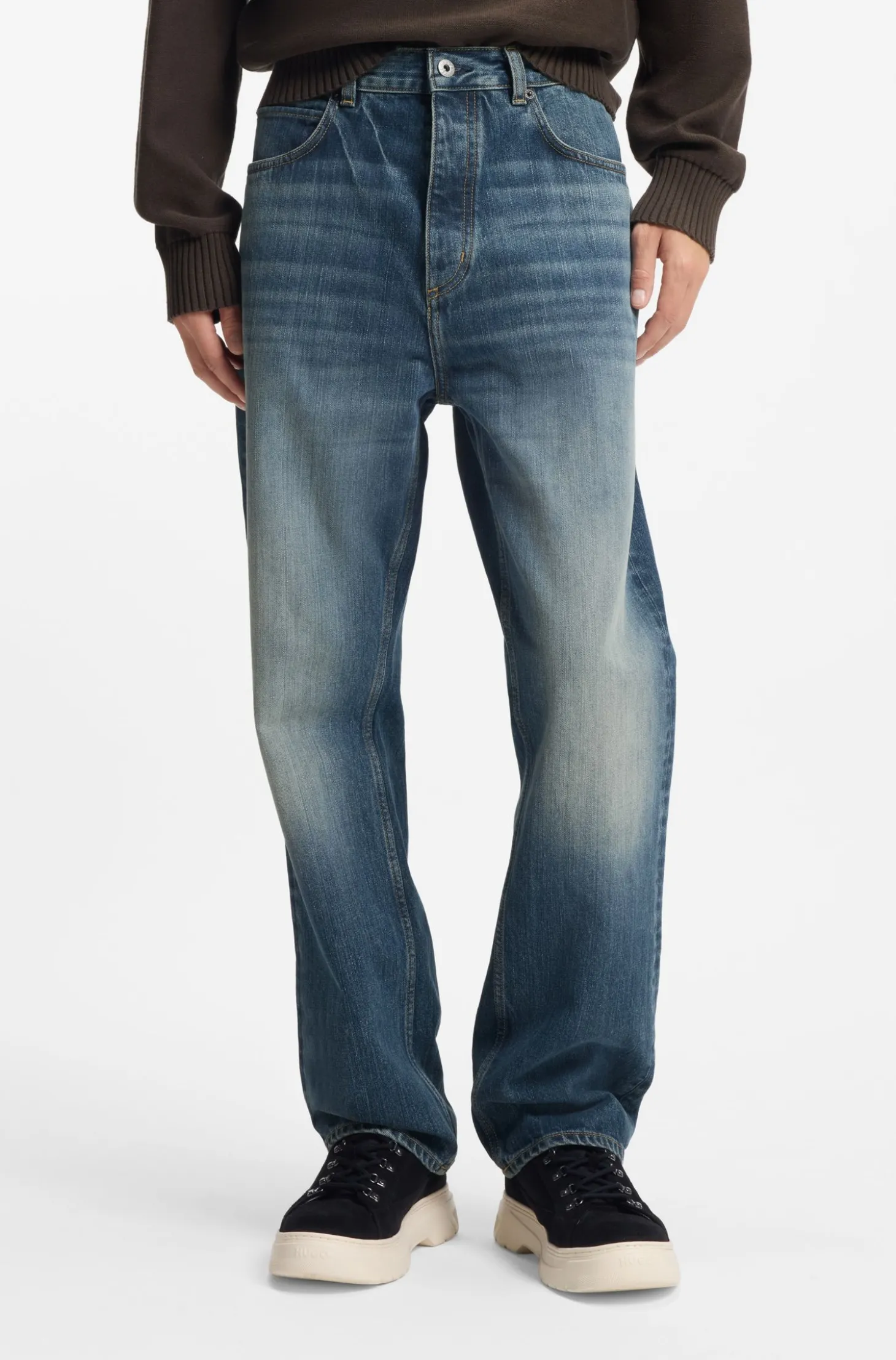 Baggy-Fit Jeans aus blauem Slub-Denim