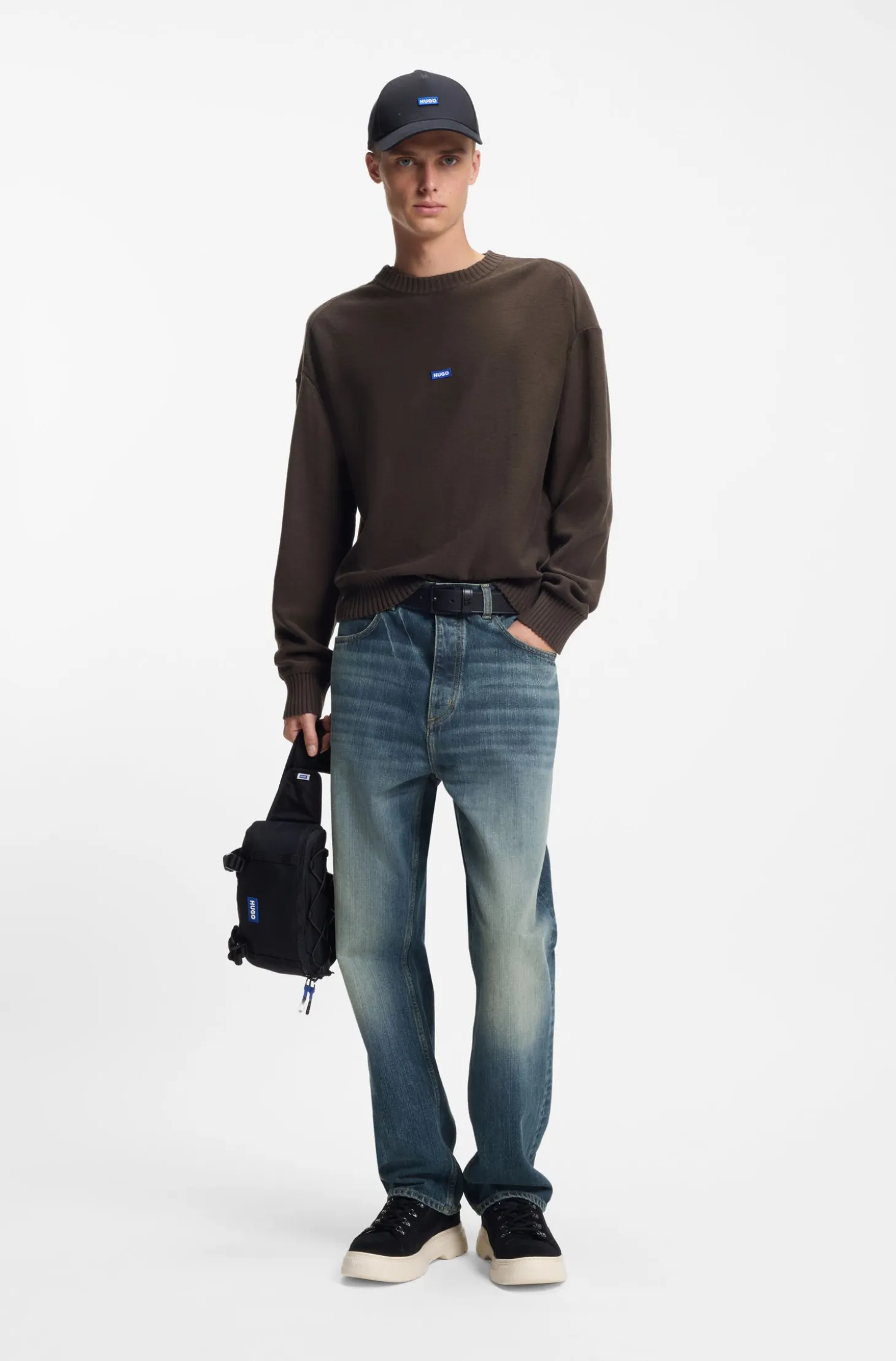 Baggy-Fit Jeans aus blauem Slub-Denim
