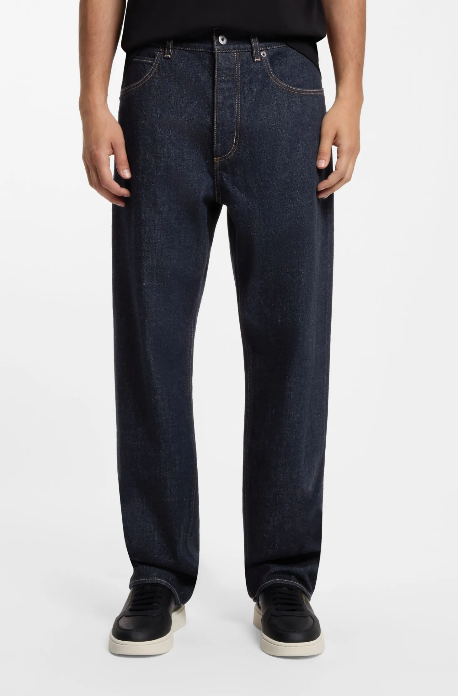 Baggy-Fit Jeans aus dunkelblauem Denim mit Rinse-Waschung