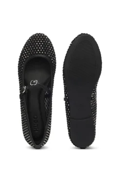 Ballerinas aus Glitzer-Mesh mit Schnallenriemen