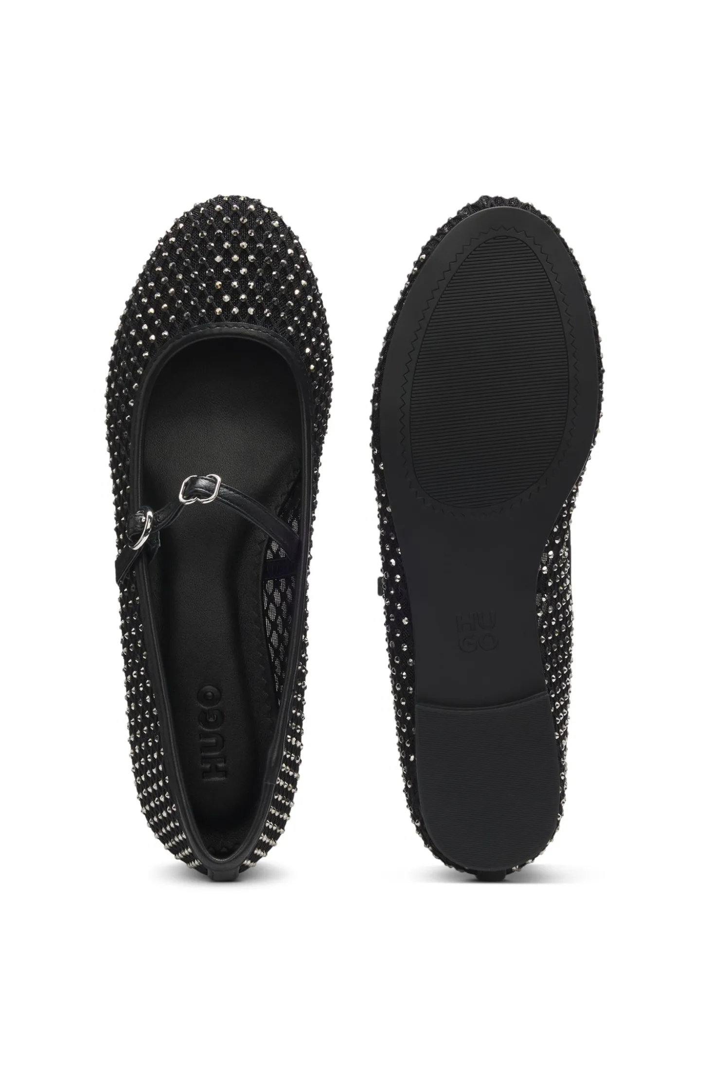 Ballerinas aus Glitzer-Mesh mit Schnallenriemen