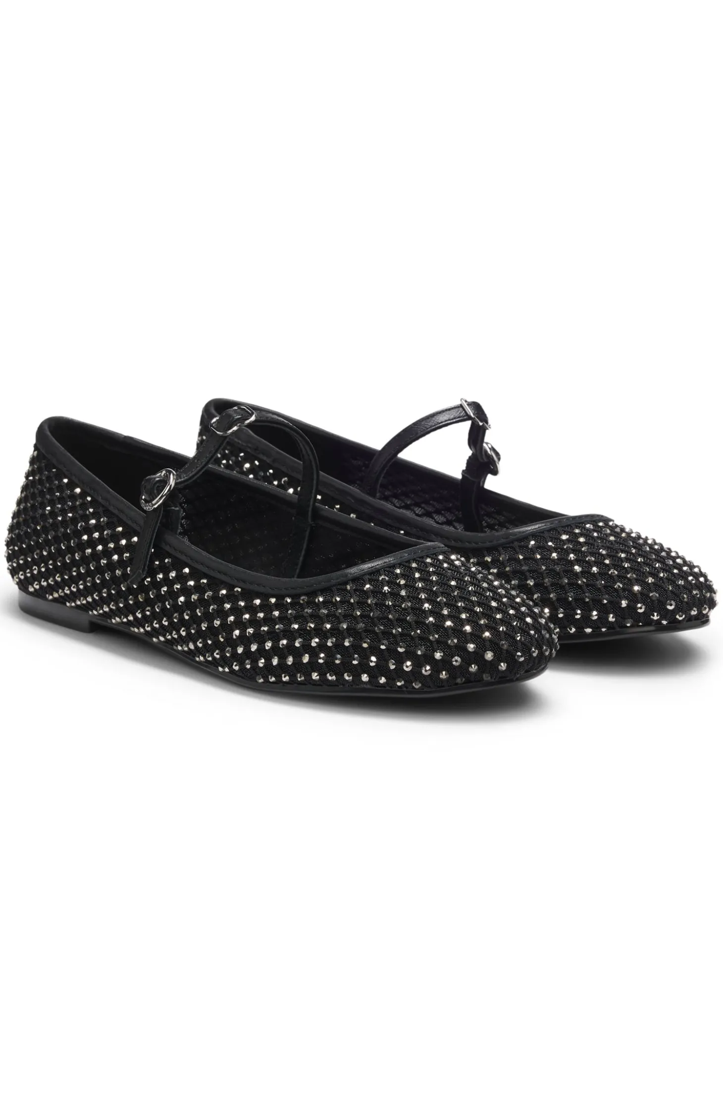 Ballerinas aus Glitzer-Mesh mit Schnallenriemen