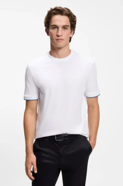 Baumwoll-T-Shirt mit Kontraststreifen an den Ärmelbündchen
