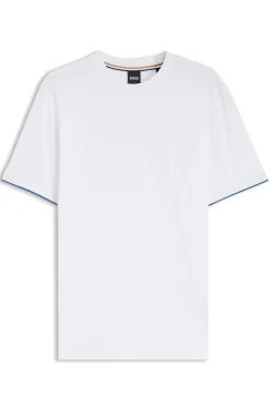 Baumwoll-T-Shirt mit Kontraststreifen an den Ärmelbündchen
