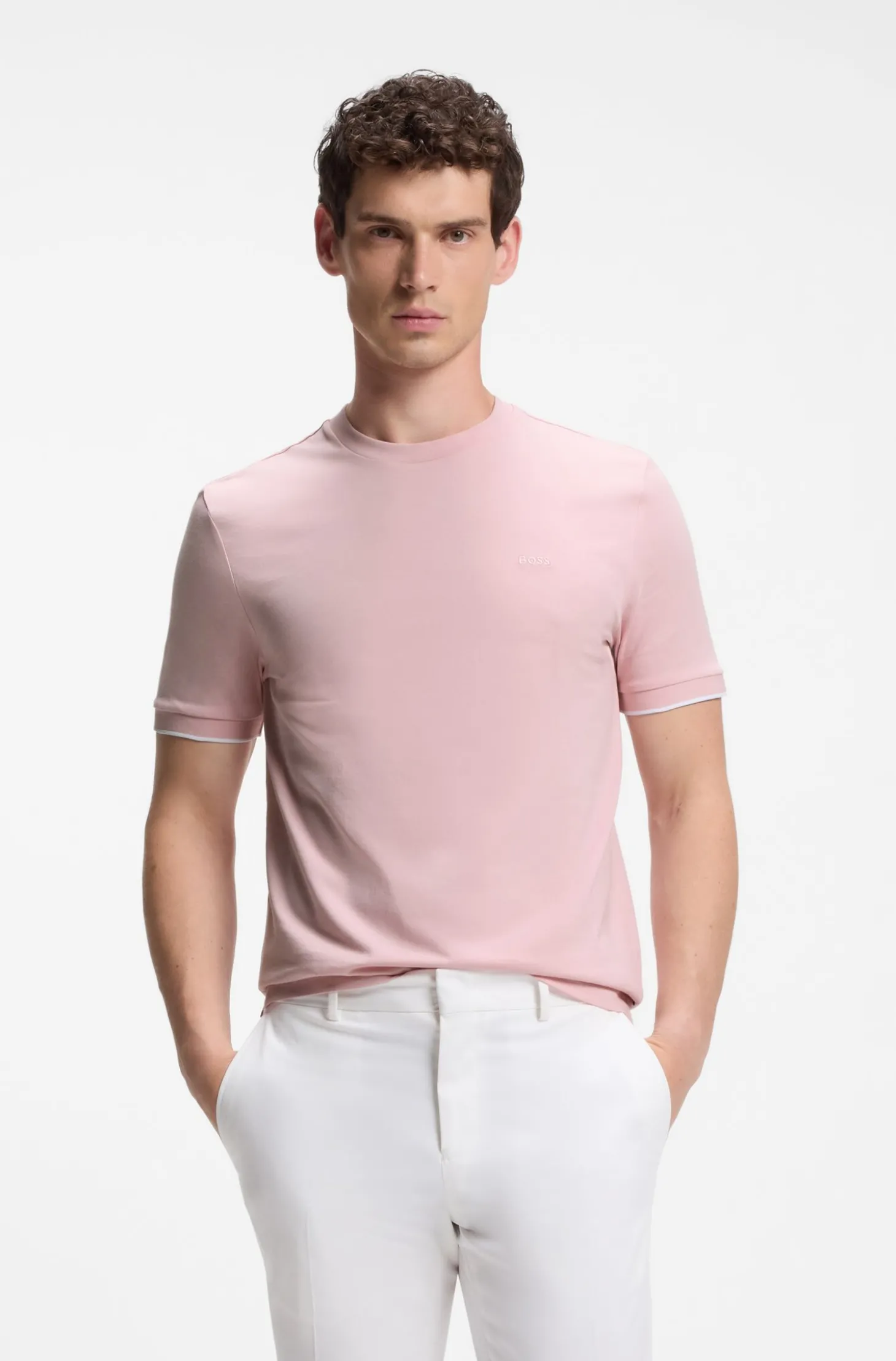 Baumwoll-T-Shirt mit Kontraststreifen an den Ärmelbündchen