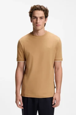 Baumwoll-T-Shirt mit Kontraststreifen an den Ärmelbündchen