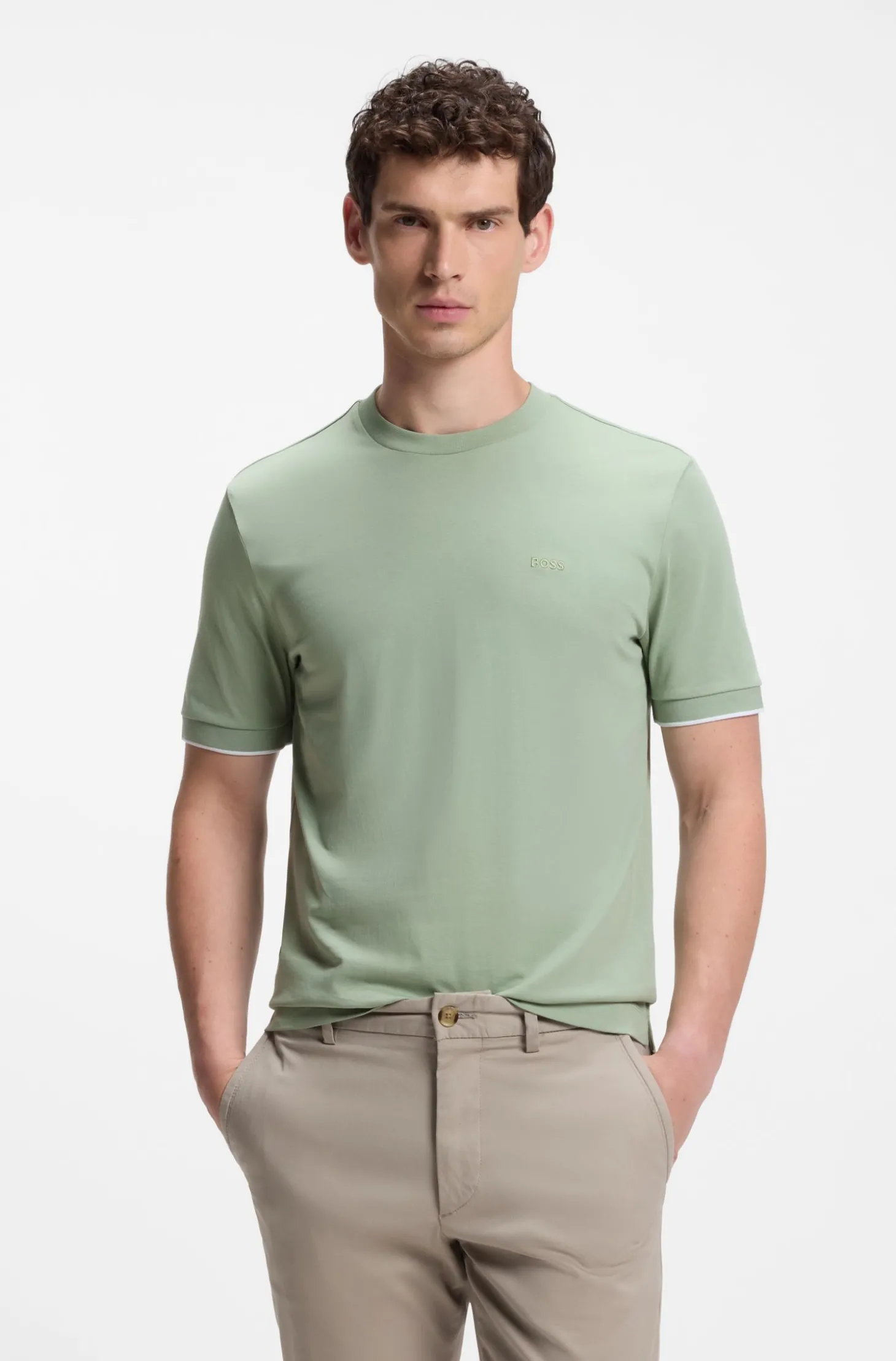 Baumwoll-T-Shirt mit Kontraststreifen an den Ärmelbündchen