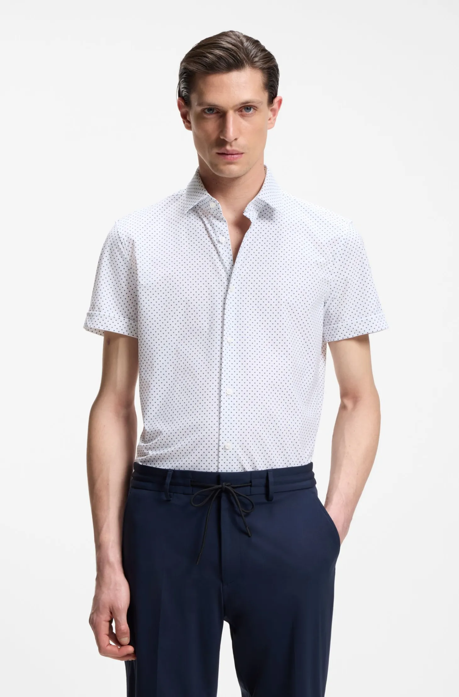 Bedrucktes Slim-Fit Hemd aus funktionalem Stretch-Jersey