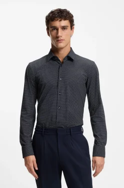 Bedrucktes Slim-Fit Hemd aus Performance-Stretch-Jersey