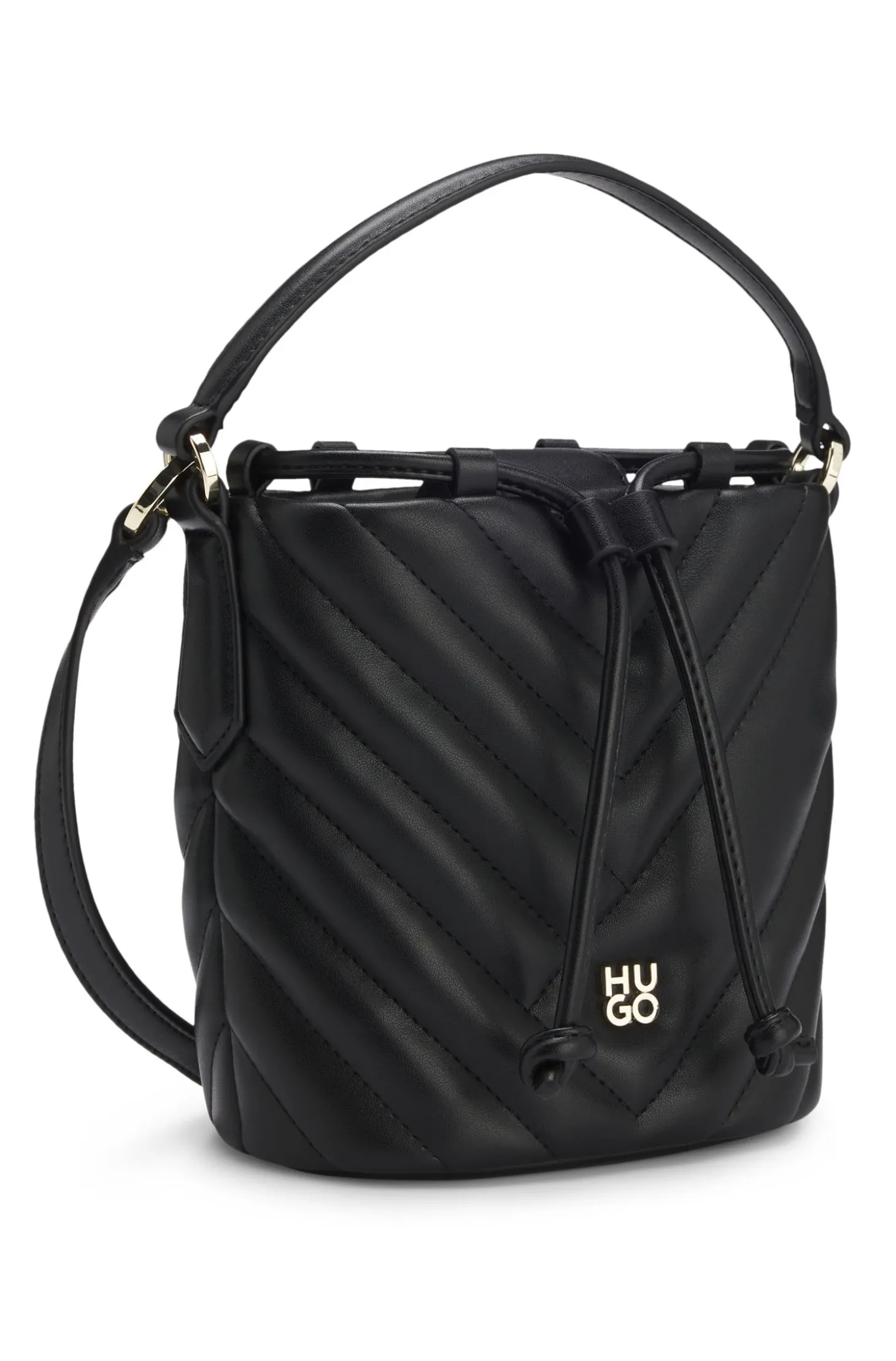 Beuteltasche aus gestepptem Kunstleder mit Stack-Logo