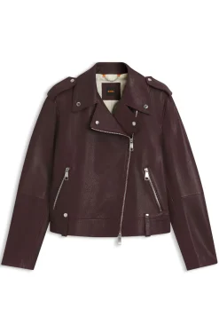 Bikerjacke aus genarbtem Leder mit Reißverschlüssen und Nieten