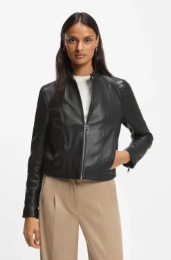 Bikerjacke aus weichem Leder mit Stehkragen