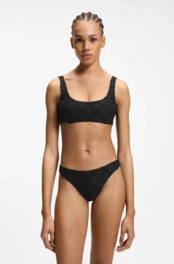 Bikinihose im brasilianischen Stil aus Stretch-Terry mit übereinanderliegenden Logos