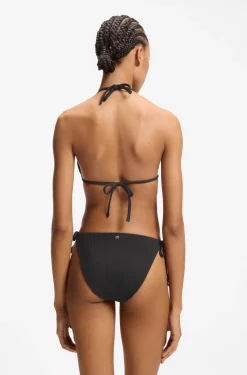 Bikinihose mit seitlicher Bindung und strukturiertem tropischem Muster