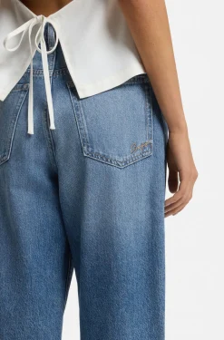Blaue Regular-Fit Jeans mit hohem Bund aus festem Denim
