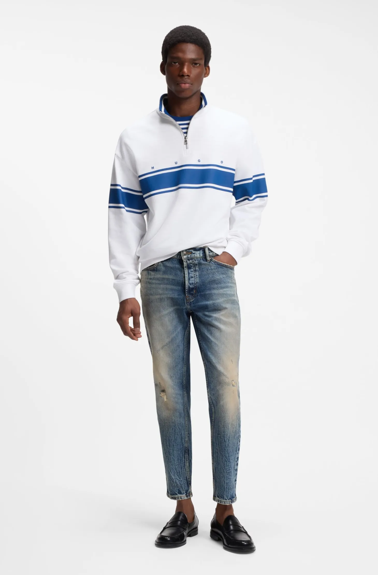 Blaue Tapered-Fit Jeans aus Stretch-Denim