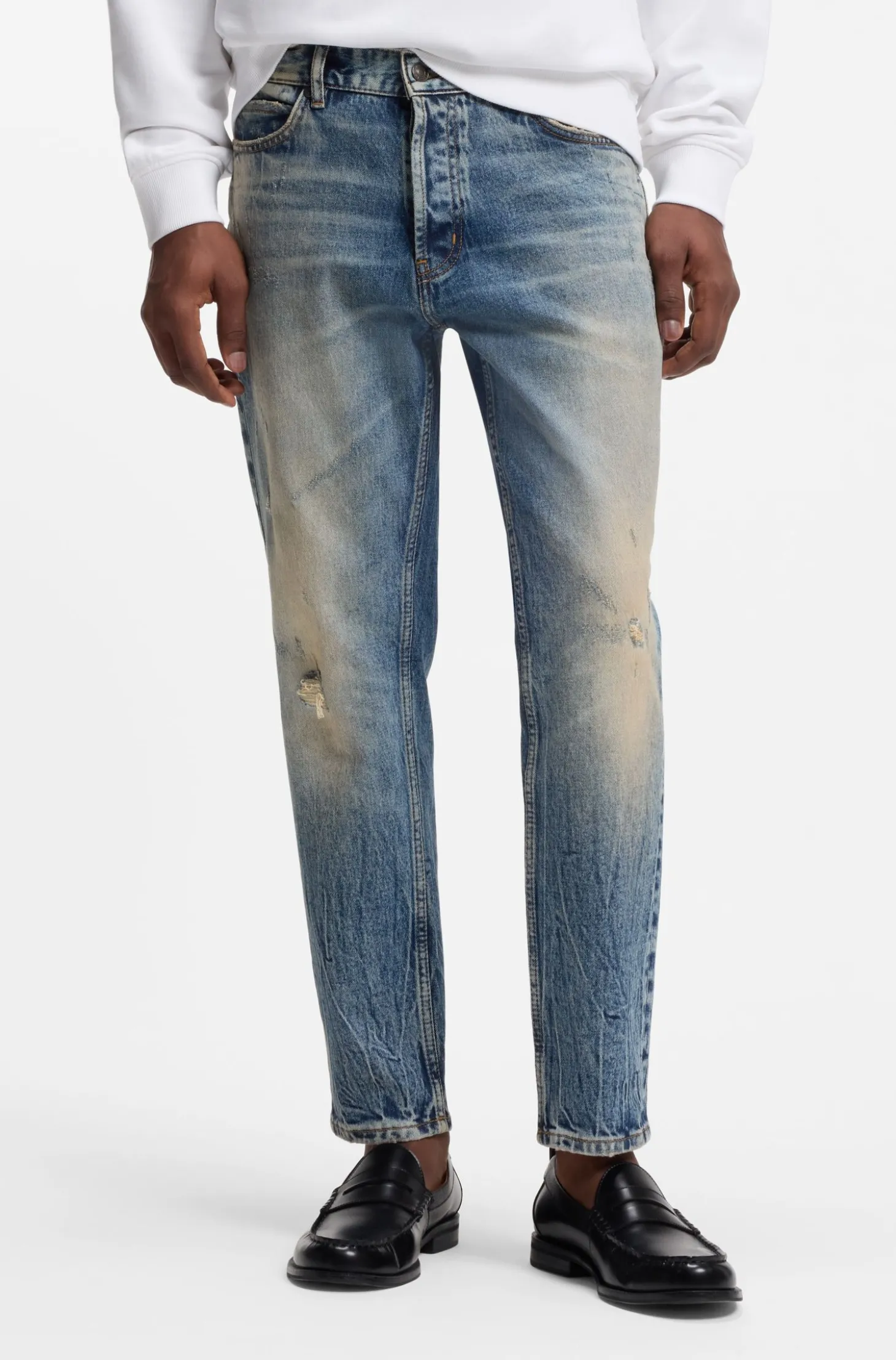 Blaue Tapered-Fit Jeans aus Stretch-Denim