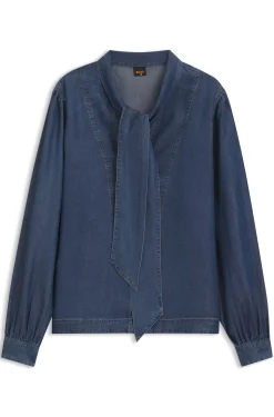 Bluse in Denim-Optik mit Schal-Detail